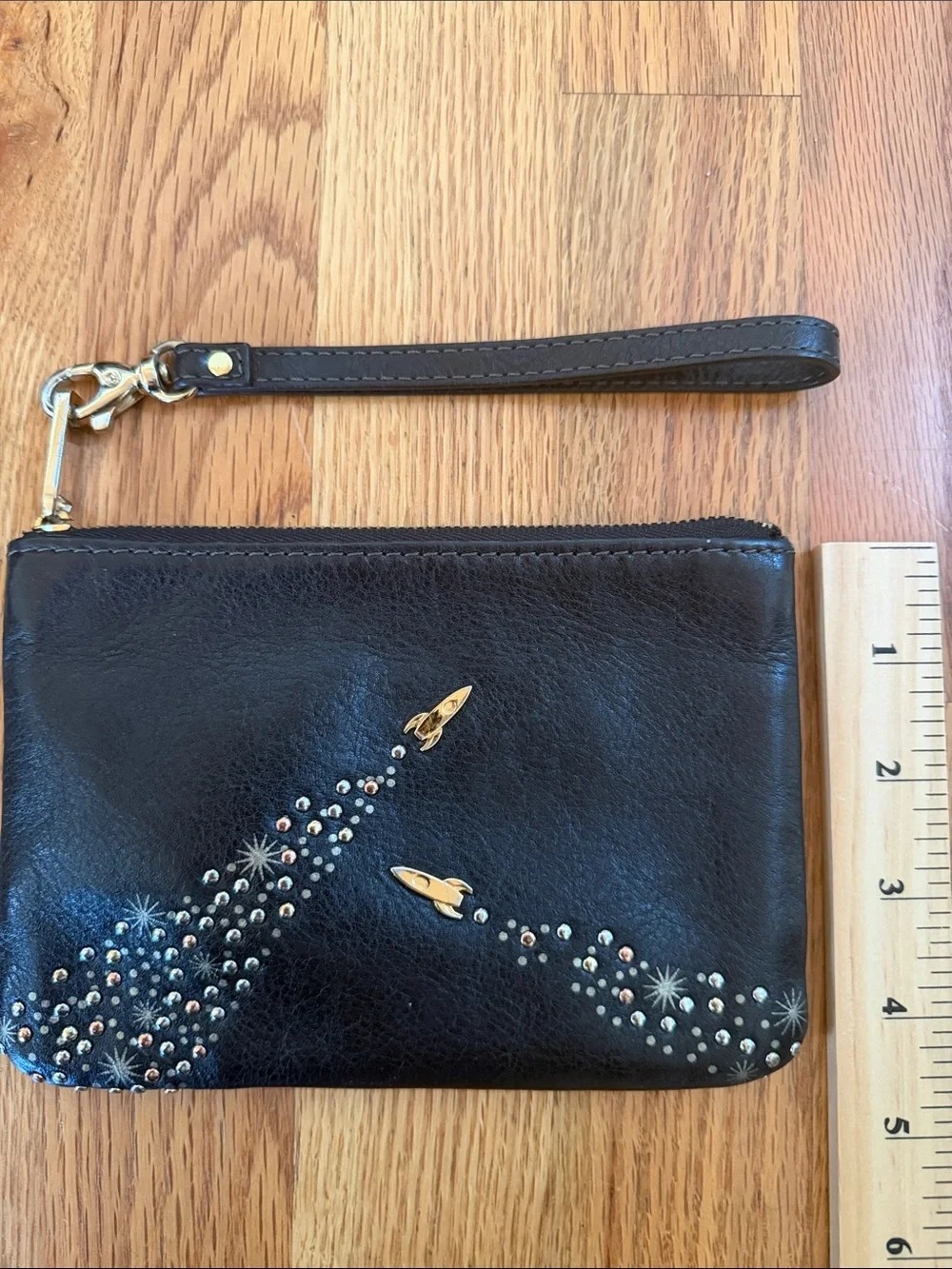 Fossil Black Leather Wristlet Clutch Constellation Rocket 2017